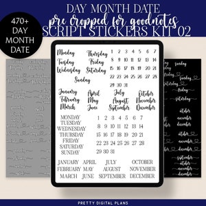 Weekdays Months Digital Stickers for GoodNotes Elements Basic Pre-cropped Digital Planner Stickers Aesthetic Day Bundle Scrapbooking PNG
