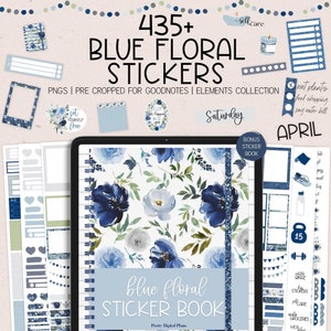 Blue Digital Stickers Goodnotes Floral Sticker Book Functional Planner Widgets Elements Collection PreCropped Affirmations Quotes BBF Spring