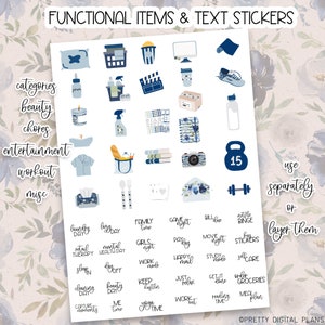 Blue Digital Stickers Goodnotes Floral Sticker Book Functional Planner ...