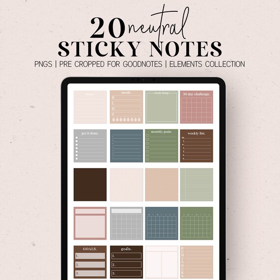 20 Neutral Sticky Notes Digital Stickers Pre-cropped - Etsy