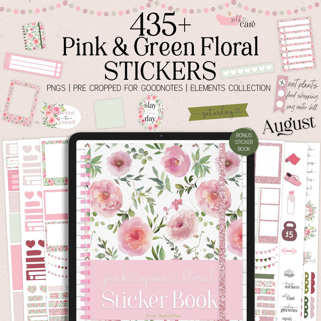 Pink Digital Stickers Goodnotes Floral Functional Widgets Green Planner ...