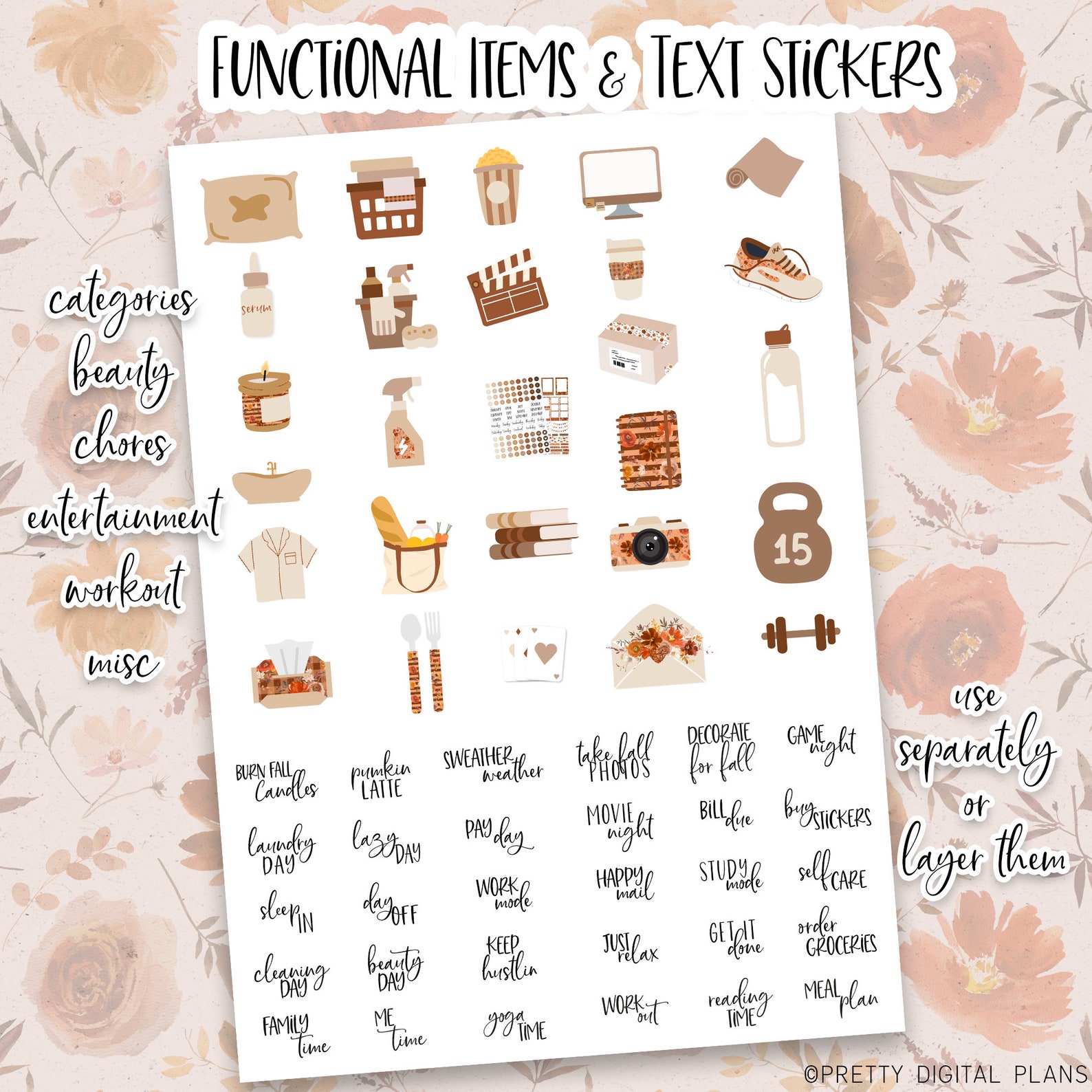 Fall Digital Stickers Goodnotes Floral Sticker Book Autumn Planner ...