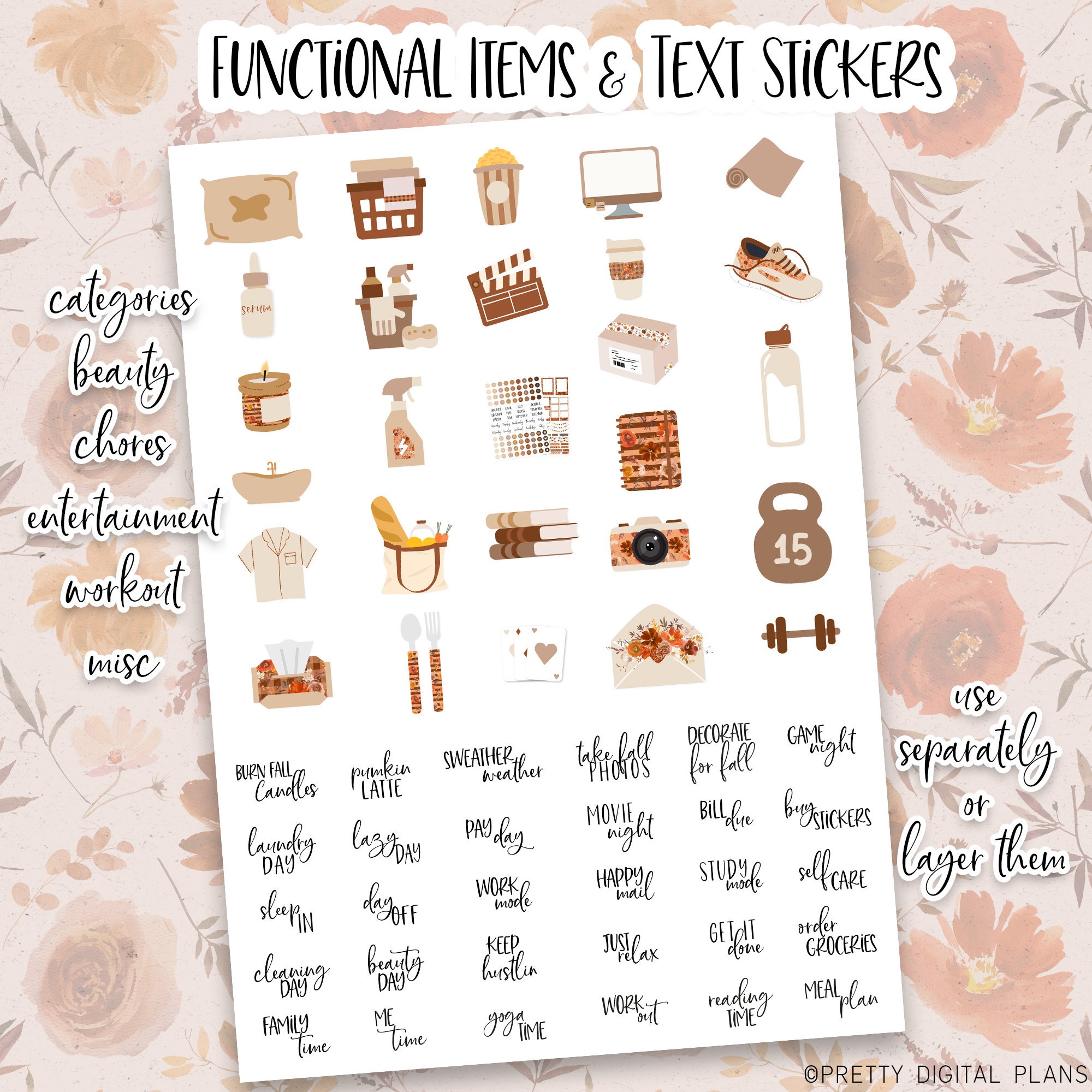 Fall Digital Stickers Goodnotes Floral Sticker Book Autumn Planner ...