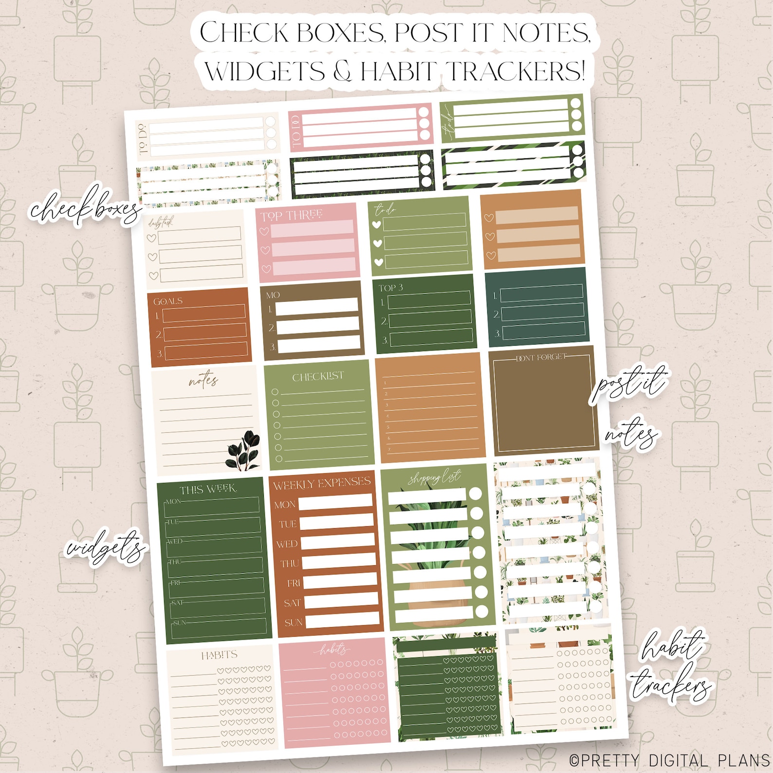 Plant Lover Digital Stickers Goodnotes Botanical Functional Sticker ...