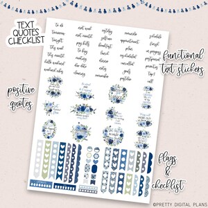 Blue Digital Stickers Goodnotes Floral Sticker Book Functional Planner ...