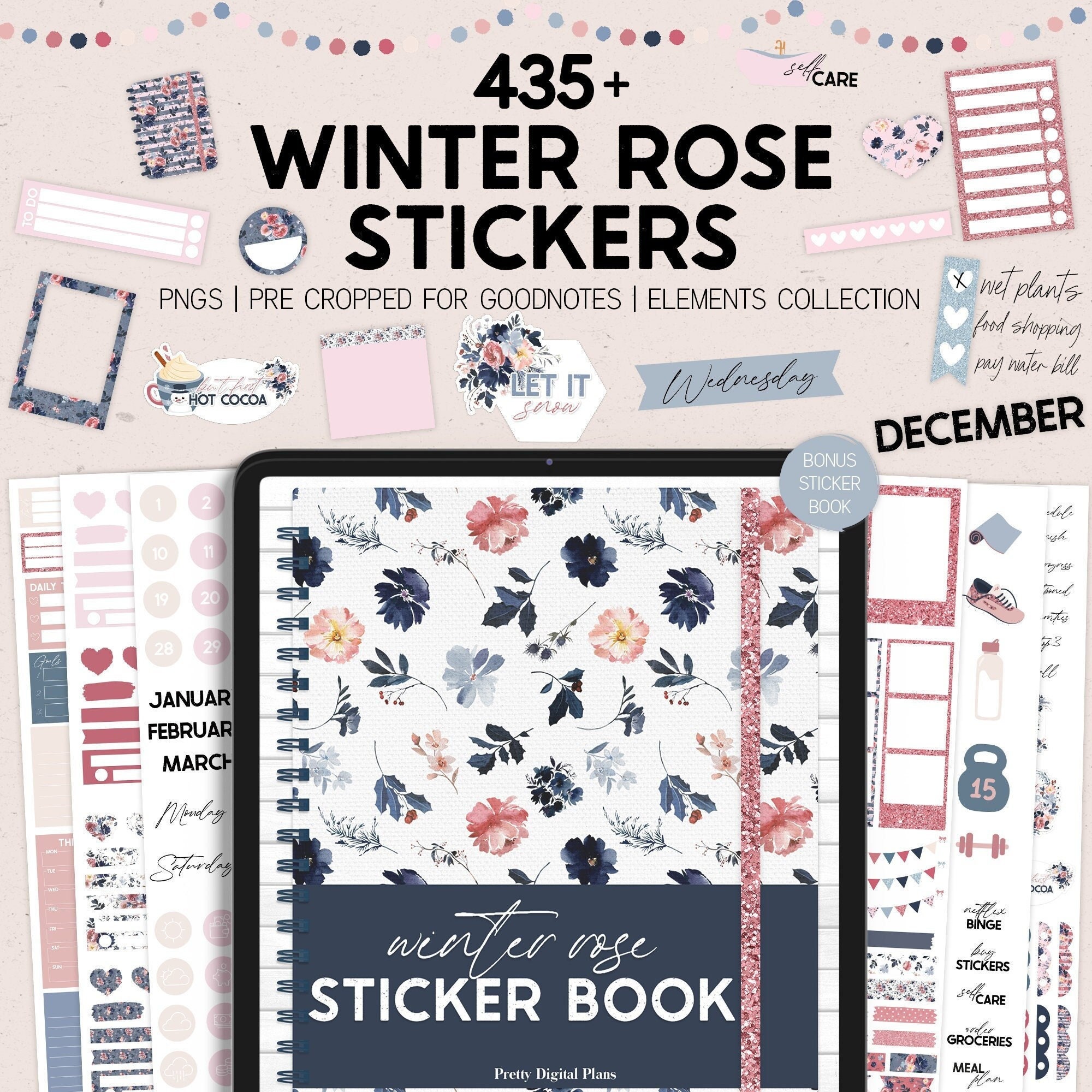 Winter Digital Stickers Goodnotes Watercolour Floral Sticker Book ...