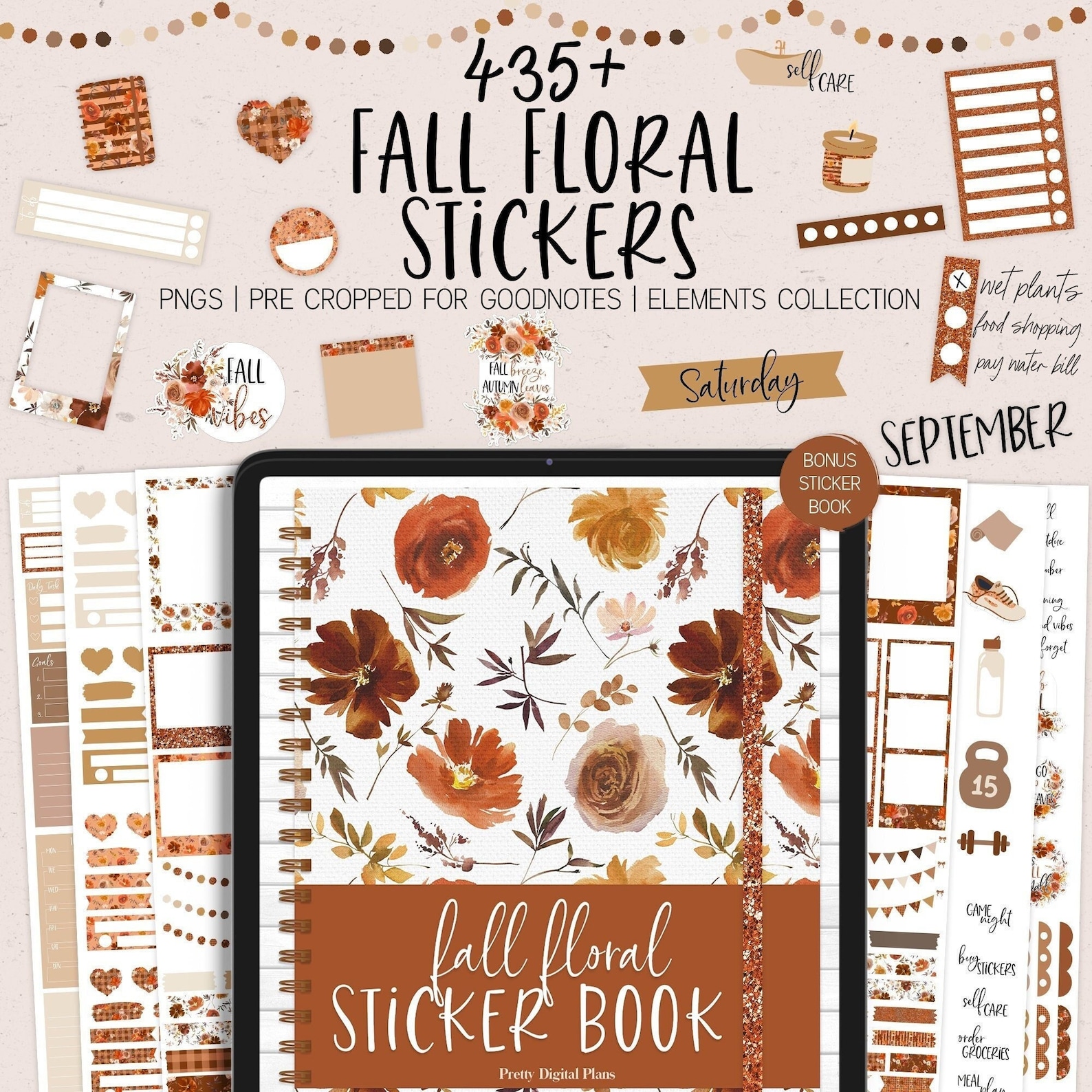 Fall Digital Stickers Goodnotes Floral Sticker Book Autumn Planner ...