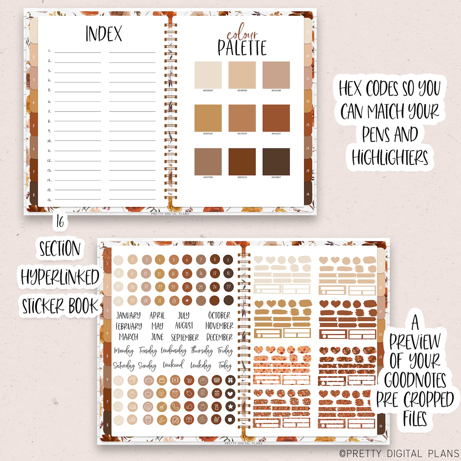 Fall Digital Stickers Goodnotes Floral Sticker Book Autumn Planner ...