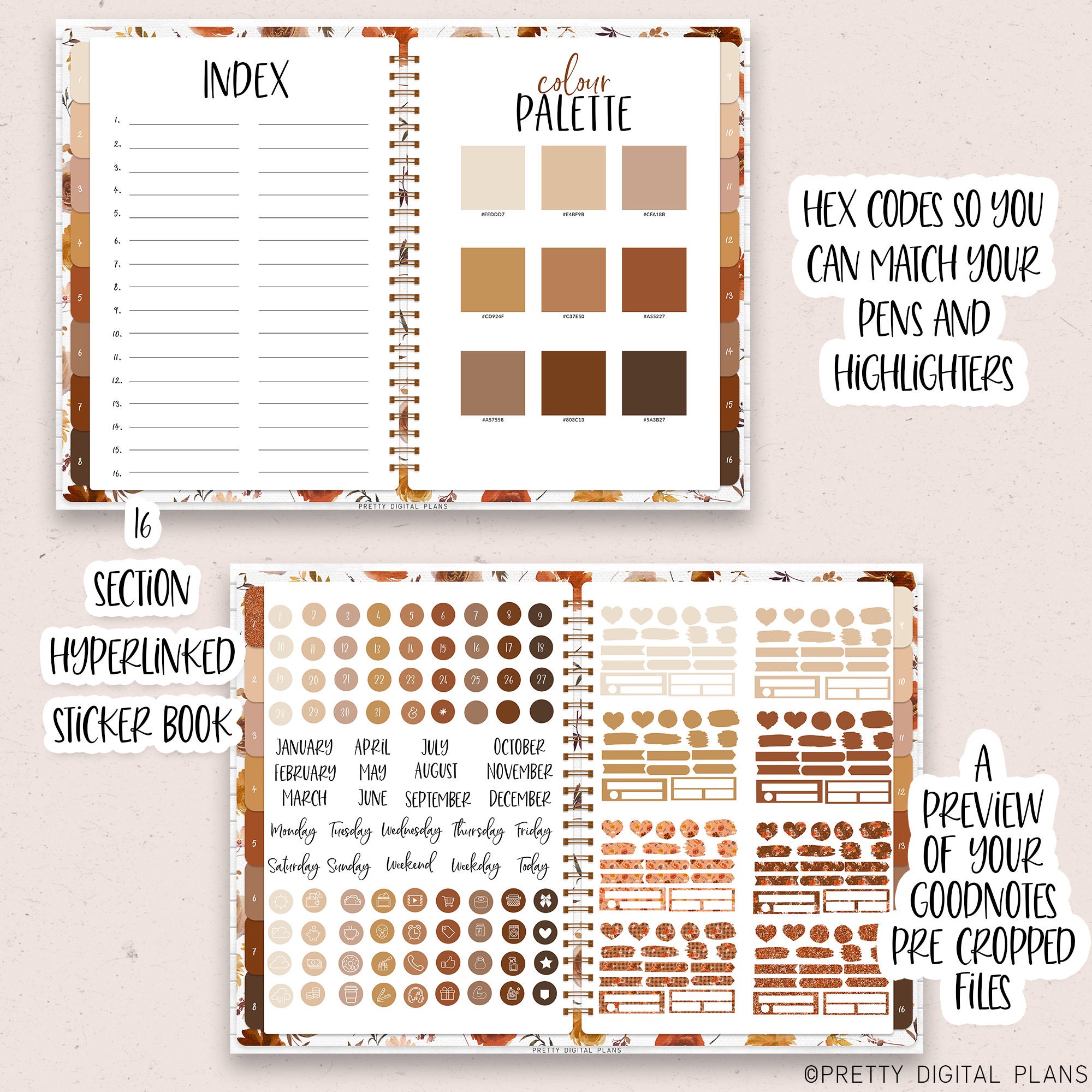 Fall Digital Stickers Goodnotes Floral Sticker Book Autumn Planner ...