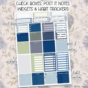 Blue Digital Stickers Goodnotes Floral Sticker Book Functional Planner ...