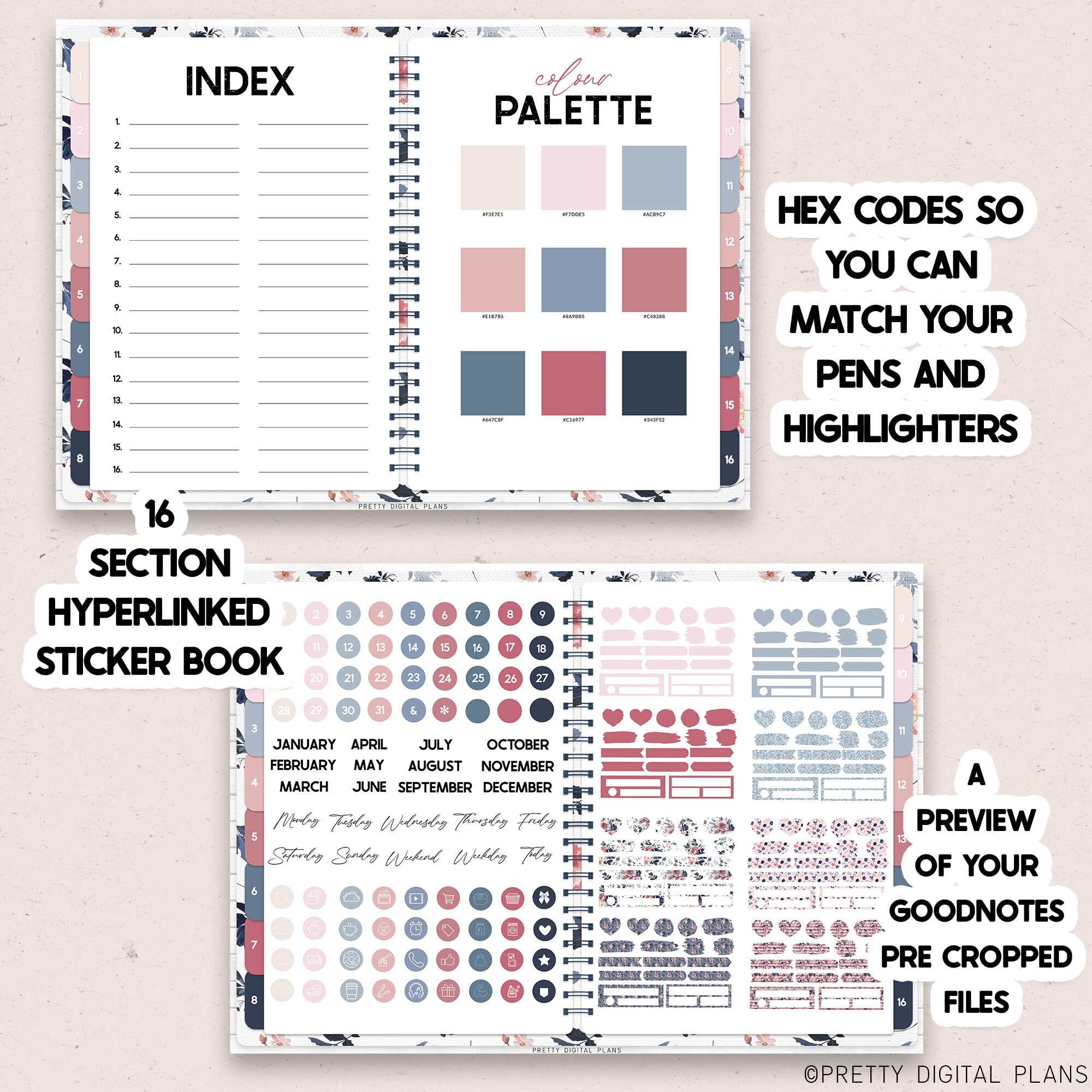 Winter Digital Stickers Goodnotes Watercolour Floral Sticker Book ...