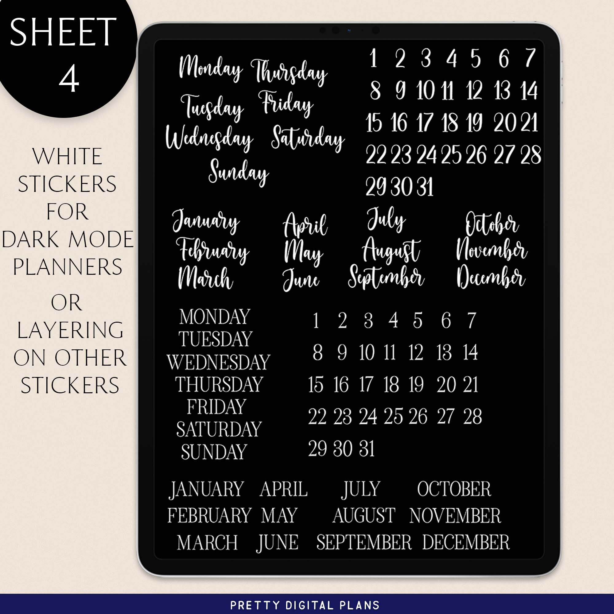 Weekdays Months Digital Stickers for Goodnotes Elements Basic Pre ...