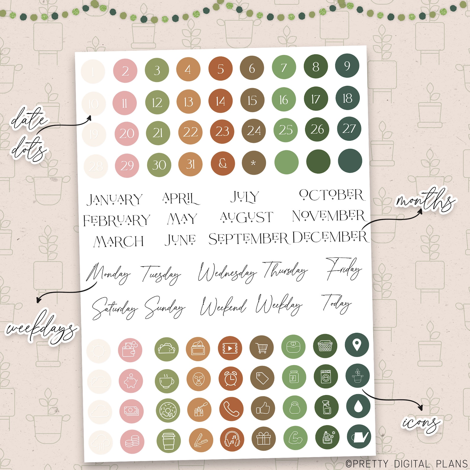 Plant Lover Digital Stickers Goodnotes Botanical Functional Sticker ...