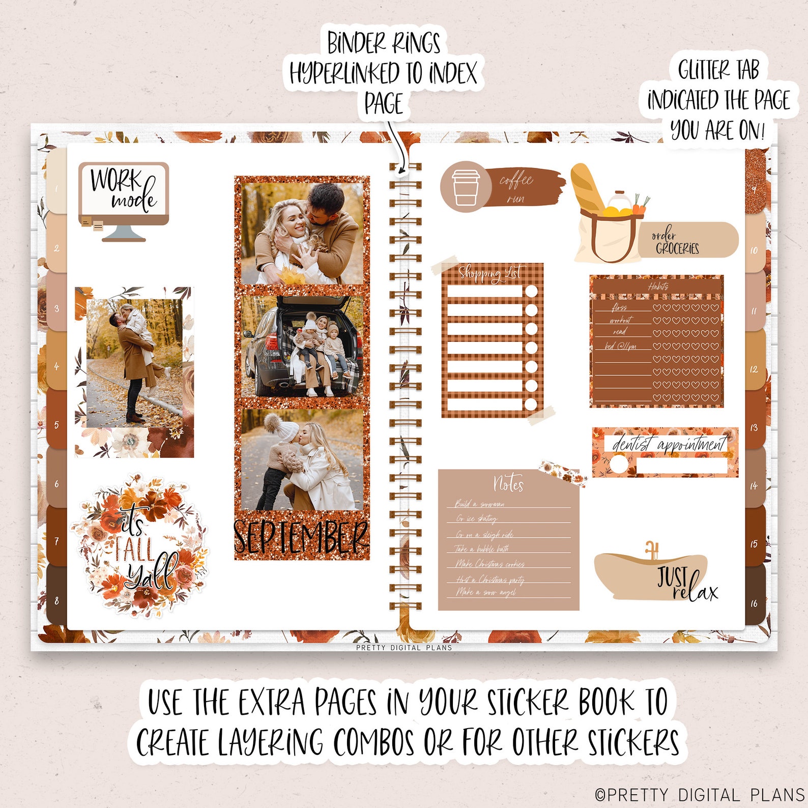 Fall Digital Stickers Goodnotes Floral Sticker Book Autumn Planner ...