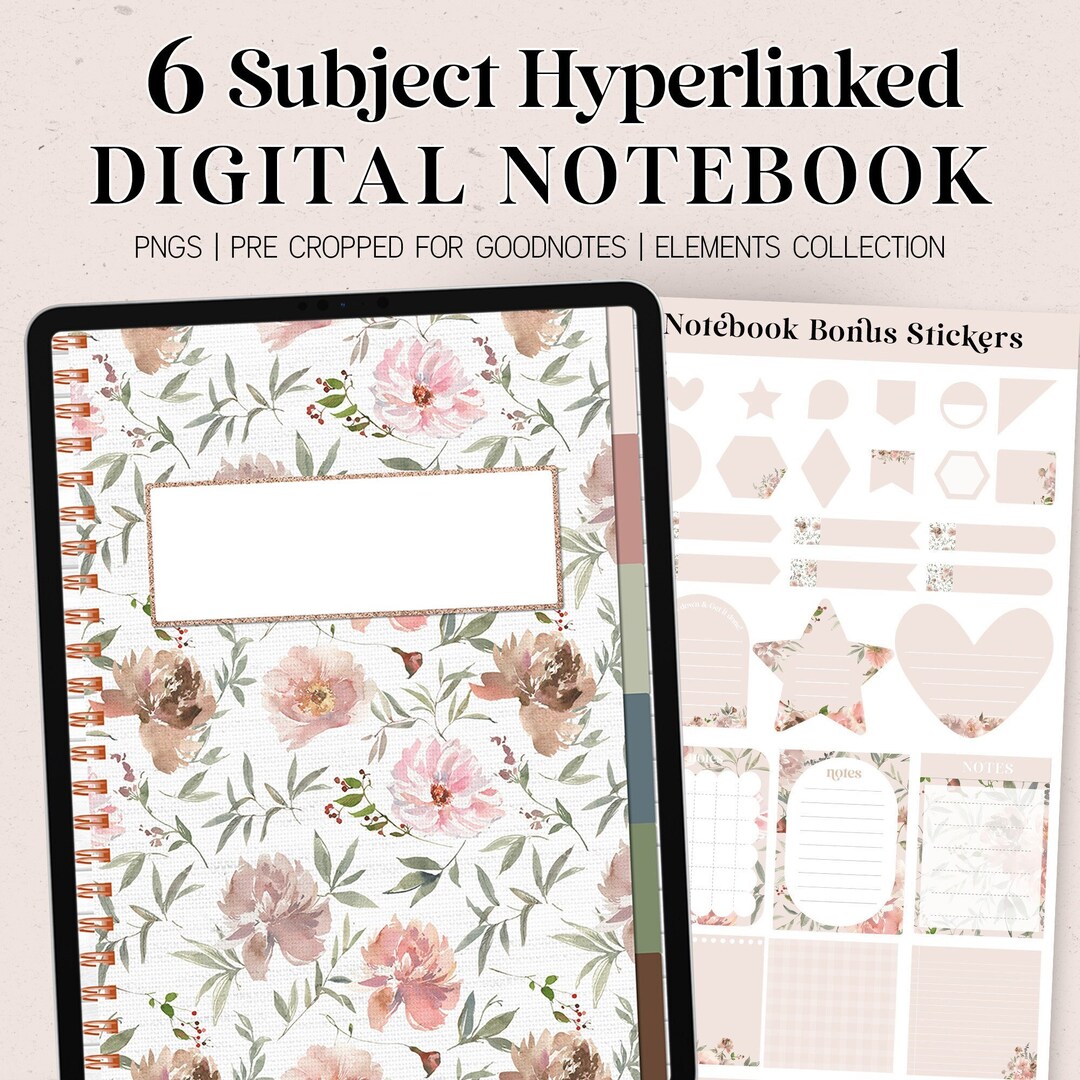 6 Subject Digital Notebook Hyperlink Neutral Floral Note Etsy