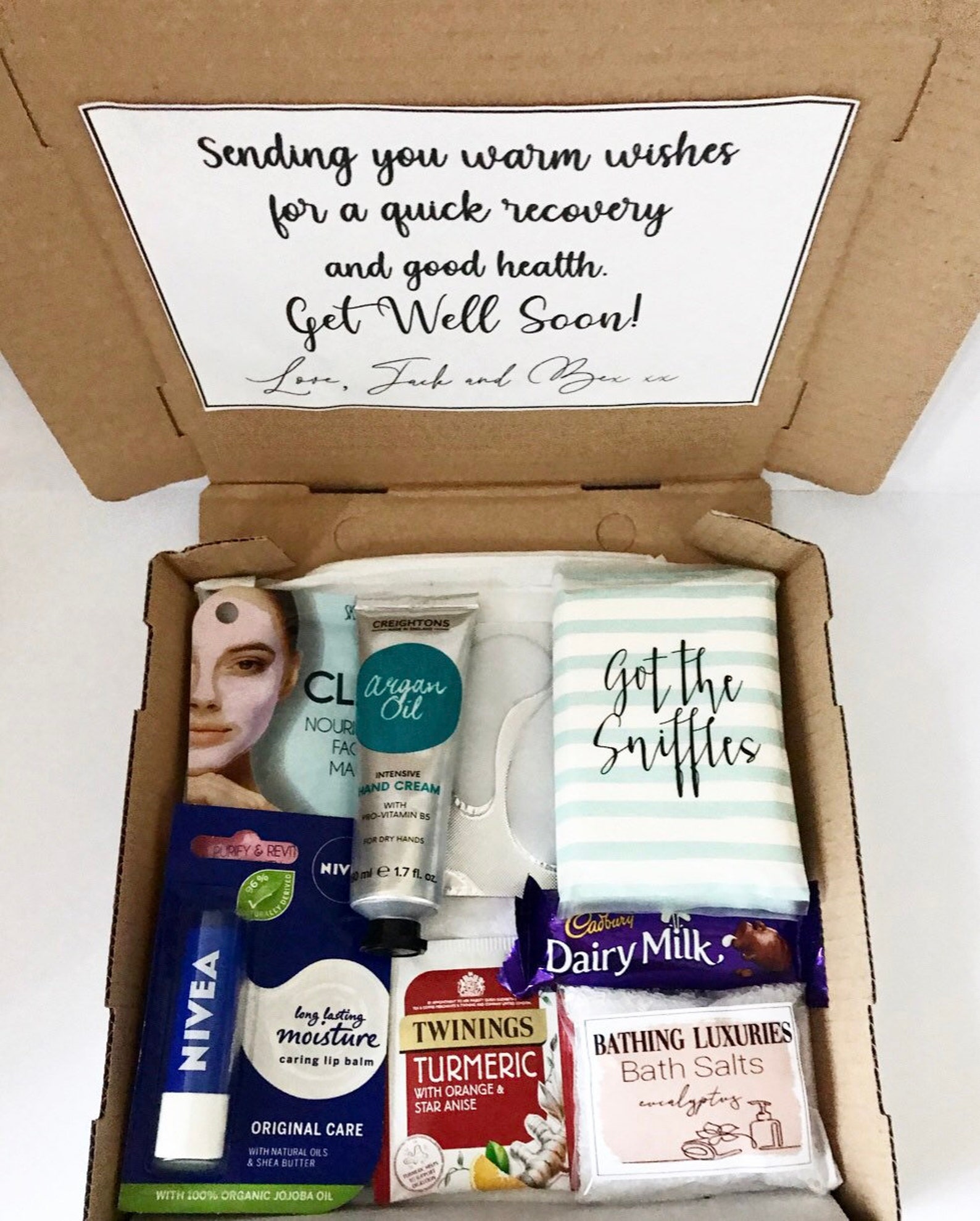 Get Well Soon Gift Box Pamper Hamper Spa Relaxation Cough Cold Etsy