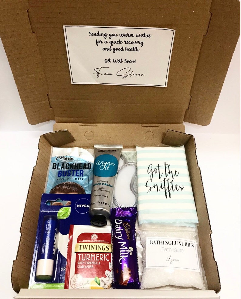 Get Well Soon Gift Box Pamper Hamper Spa Relaxation Cough Cold Flu Hug