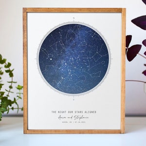 Benutzerdefinierte Sternbild-Sternkarte/Nachthimmel-Druck | Personalisierte Geschenke zum 5-jährigen Jubiläum für die Frau | Verlobungs-/Hochzeitsgeschenke für Paare