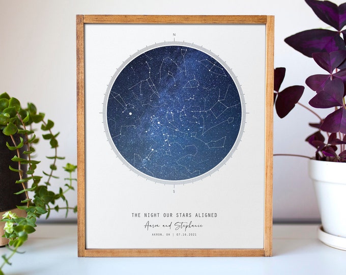 Benutzerdefinierte Sternbild-Sternkarte/Nachthimmel-Druck | Personalisierte Geschenke zum 5-jährigen Jubiläum für die Frau | Verlobungs-/Hochzeitsgeschenke für Paare