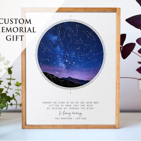 Memorial Star Map Sympathy Gift | Loss of Father, Mother, Personalized Remembrance In Loving Memory Gifts Night Sky Celebration of Life