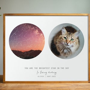 Haustier Verlust Sympathy Sternkarte Geschenke | Gerahmte Hunde Erinnerungsfoto Geschenke | Benutzerdefinierte Holz Constellation Map Wandkunst Verlust des Hundes Geschenk