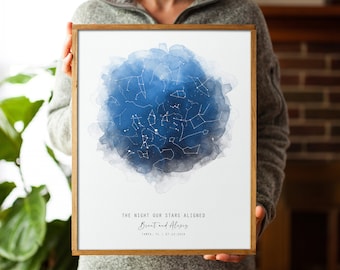 Star Map Night Sky By Date 10th Anniversary Gifts for Husband, Wife | Couples Engagement, Wedding Gifts | Celestial Wedding Gifts