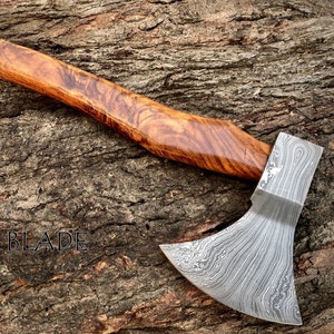 Damascus Viking Axe: Rosewood Handle, Leather Sheath