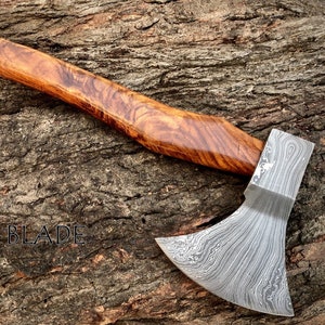 Damascus Viking Axe, Damascus Steel Axe With Leather Sheath, Rosewood Handle Axe, Viking Hatchet, Camp Axe