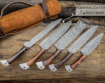 Hand Forged Damascus Chef Set, Handmade Kitchen Knife, Damascus Chef Knives, Cooking Knives, Kitchen Knives, Anniversary and Birthday Gift