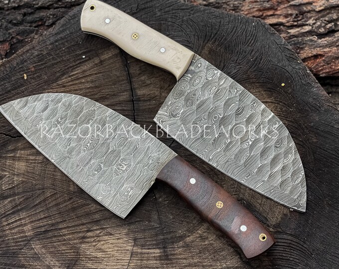 Serbian Cleaver Knife, Serbian Chef Knife, Damascus Serbian Chef Knife