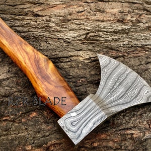 Damascus Axe, Throwing Axe , Outdoor Axe, Damascus throwing Axe, Viking  Axe, Damascus Axe Head with leather sheath