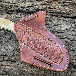 Cowboy Damascus Steel Bull Cutter Knife, Pancake Leather Sheath image 20