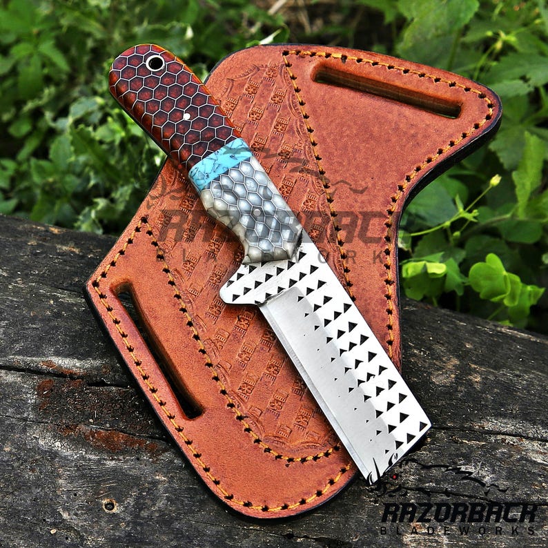 Cuchillo de corte de toro vaquero hecho a mano: hoja de acero para raspar, funda de cuero plana. imagen 11
