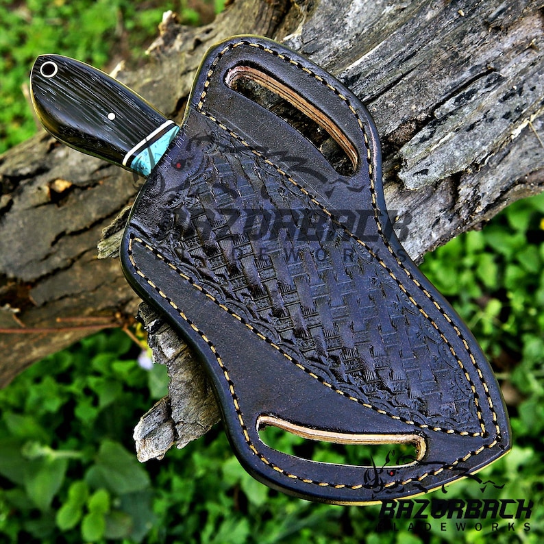 Cuchillo de corte de toro vaquero hecho a mano: hoja de acero para raspar, funda de cuero plana. imagen 20