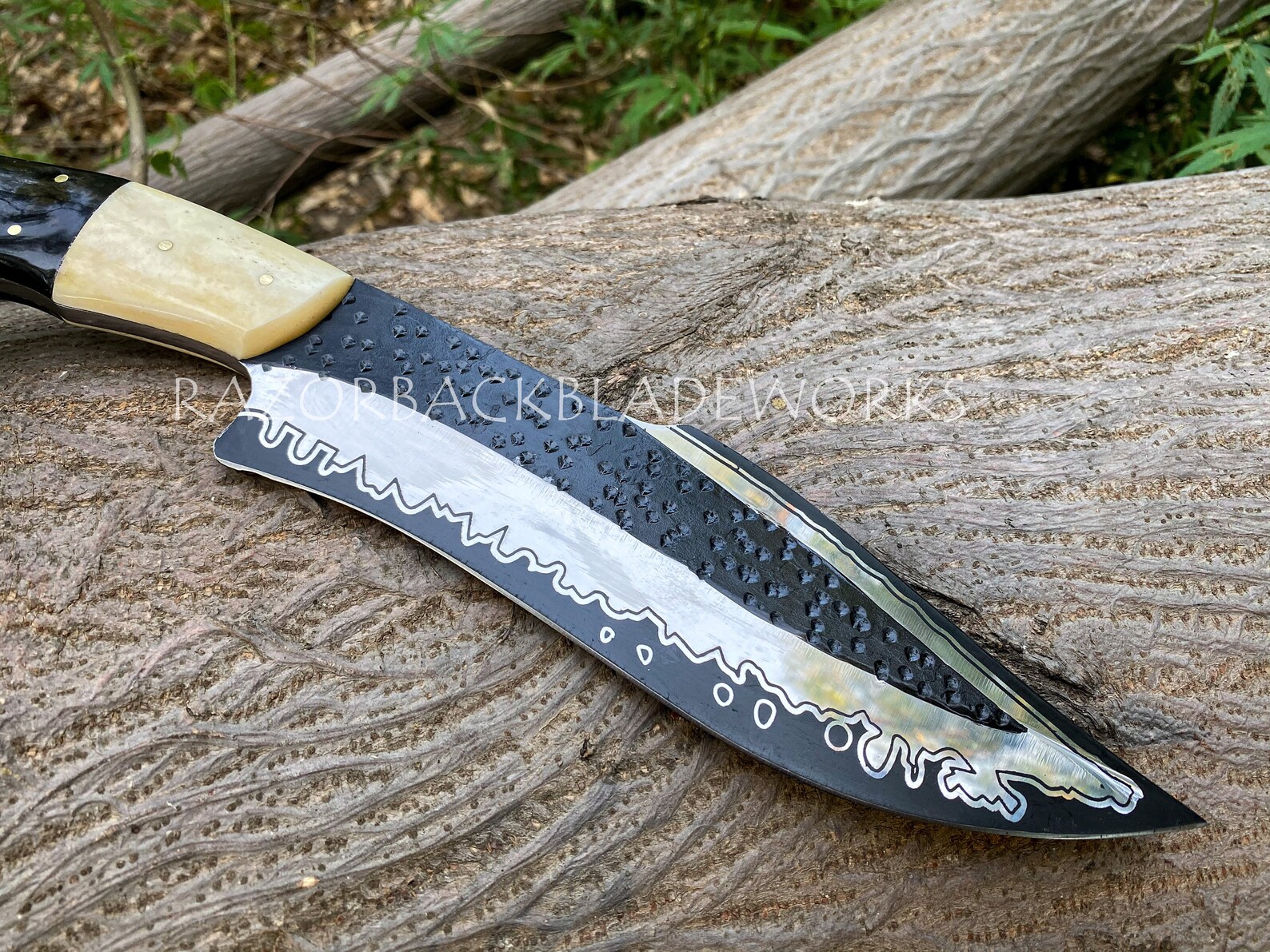 Steel Hunting Knife With Acid Etched Blade And Sheath Kukri Etsy