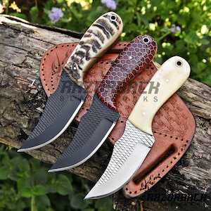 Hoof Rasp Cowboy Bull Cutter Knife With Damascus Blade And Pancake Leather Sheath, ,Cowboy Knife, Cowboy Sheath, Cowboy Gear, gift for him
