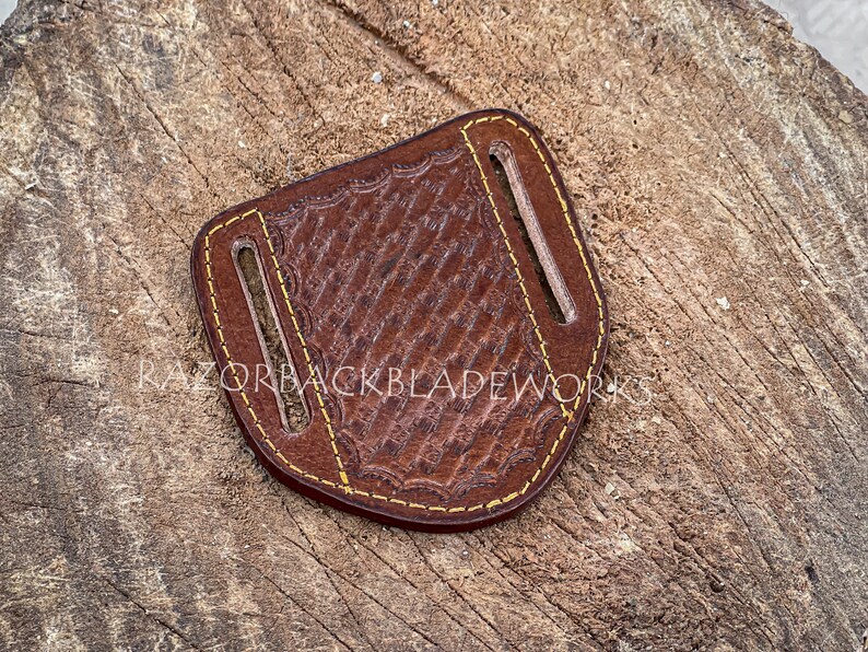 Damascus Pocket Knife With Pancake Leather Sheath Etsy