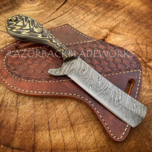 Cowboy Bull Cutter Knife With Damascus Blade and Pan Cake Etsy