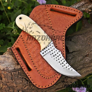 Cuchillo de corte de toro vaquero hecho a mano: hoja de acero para raspar, funda de cuero plana. imagen 15