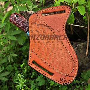 Cuchillo de corte de toro vaquero hecho a mano: hoja de acero para raspar, funda de cuero plana. imagen 13