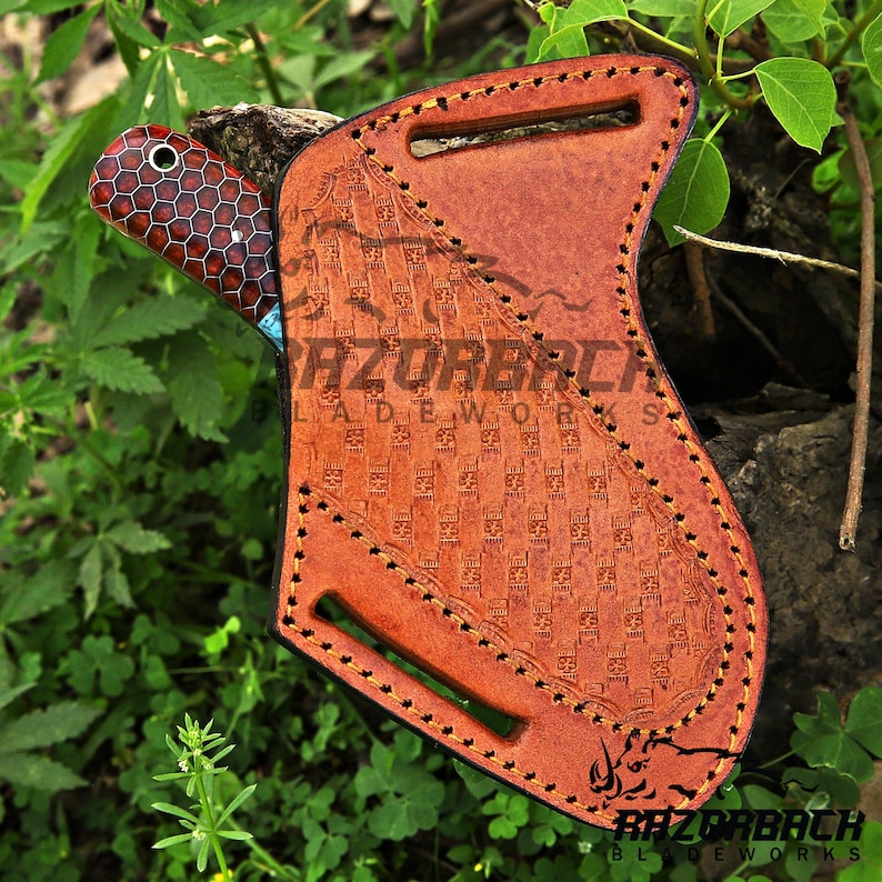 Cuchillo de corte de toro vaquero hecho a mano: hoja de acero para raspar, funda de cuero plana. imagen 13