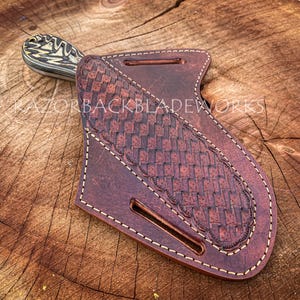 Cowboy Damascus Steel Bull Cutter Knife, Pancake Leather Sheath image 19