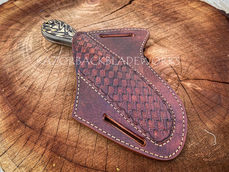 Cowboy Damascus Steel Bull Cutter Knife, Pancake Leather Sheath image 19