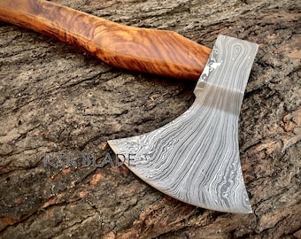 Damascus Viking Axe: Rosewood Handle, Leather Sheath
