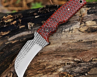 Handmade Rasp Hawkbill Knife: Cowboy Style, Leather Sheath