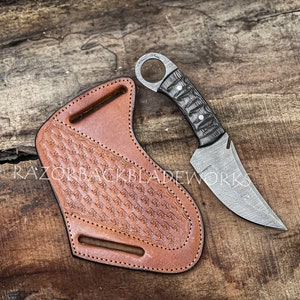 Hand Forged Damascus Steel Hunting Knife with Leather Sheath
