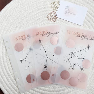 Geldumschlag Frosty Design Sparchallenge "Sternzeichen"  laminiert| Rubbelchallenge |Umschlagmethode Geld sparen | Budget Planer | A6 Binder