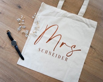 personalisierter Jutebeutel "Mrs" für Braut, Hochzeit, Junggesellinnenabschied, Geschenk