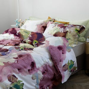 Watercolor Floral Cotton Duvet Cover Set &quot;Flower Mist&quot; Sateen Bedding