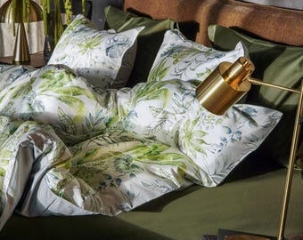 Botanical Cotton Duvet Cover Set Watercolor Leaf Print Bedding "Flora Costera" Luxury Gift